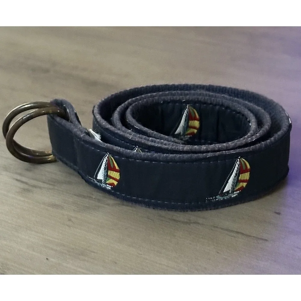 Leather Man Essex Connecticut Sailing Boats Ribbon Webbing Belt D-Ring Small